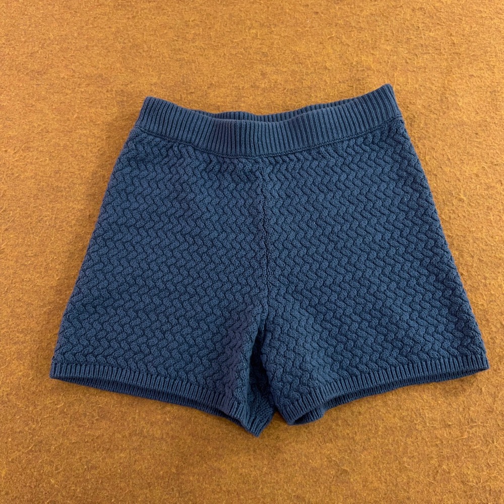 Free-est Women XS Blue Textured Chevron Cable Knit Cotton Casual Shorts New